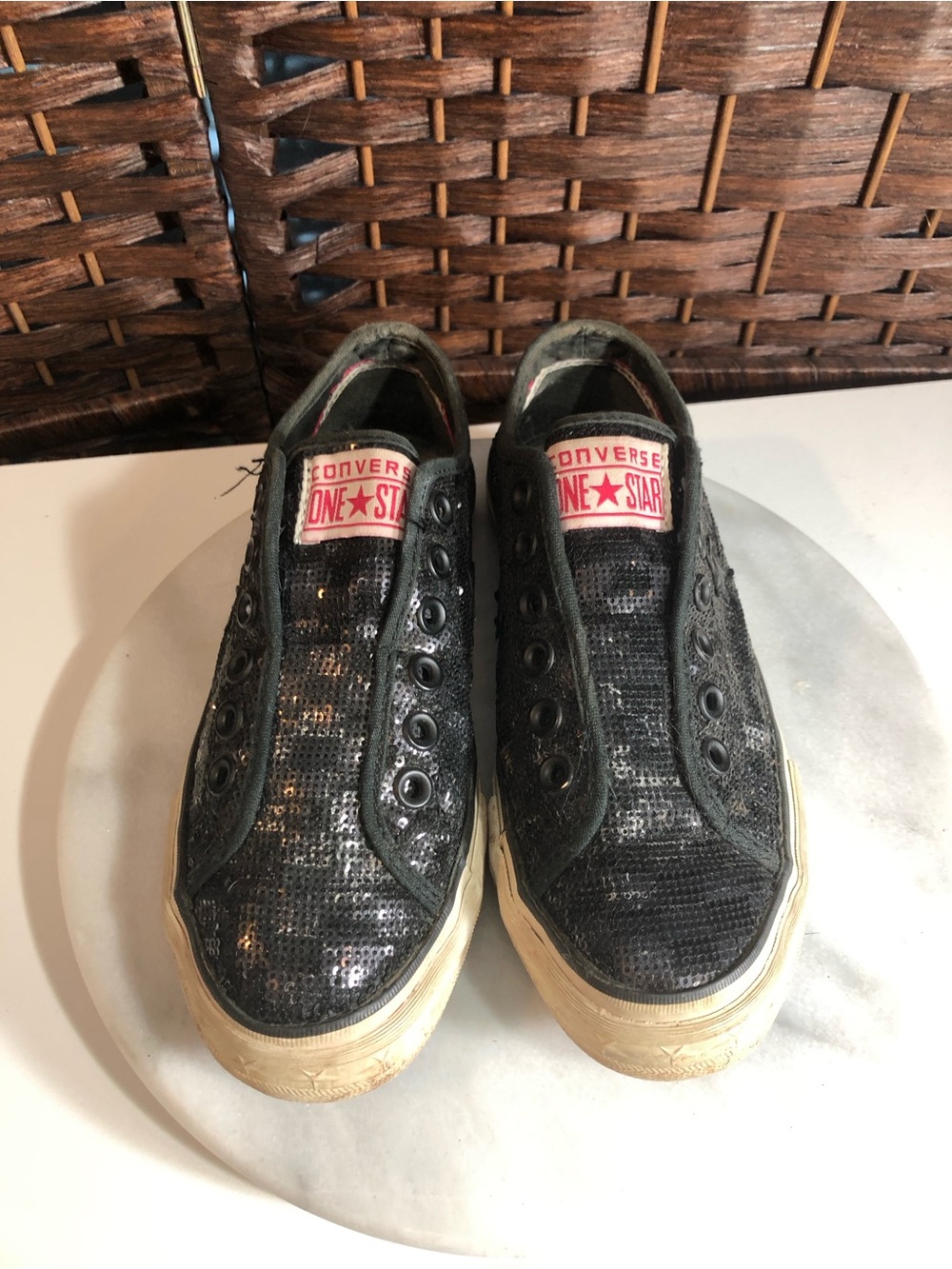 Converse One Star Black Sequin Slip-On Sneakers Size 6.5